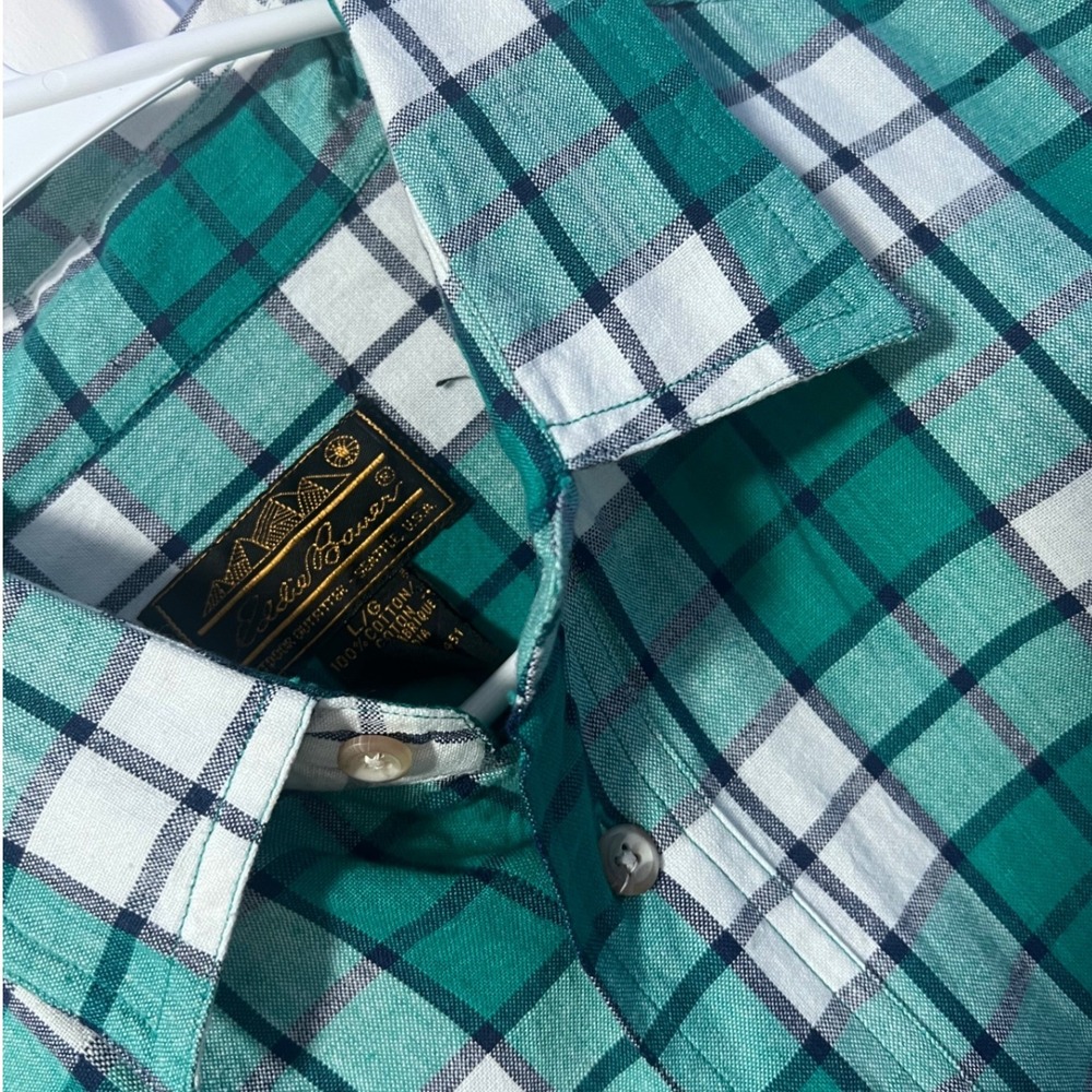Eddie Bauer Mens Large Teal Green Plaid Short Sleeve‎ Shirt